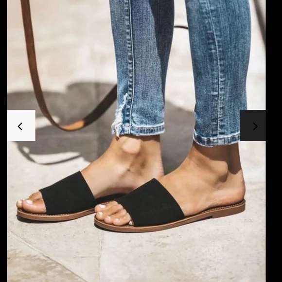Fits like an 8-Black flat slide sandals - Picture 2 of 5